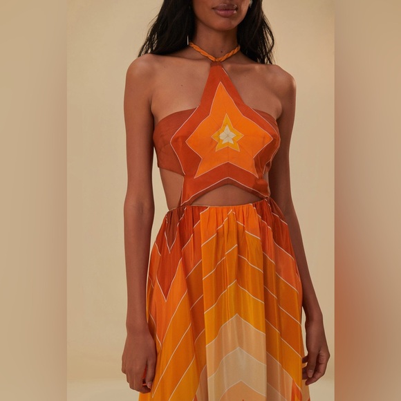 NWT FARM Rio Orange Star Maxi Dress - Picture 3 of 9